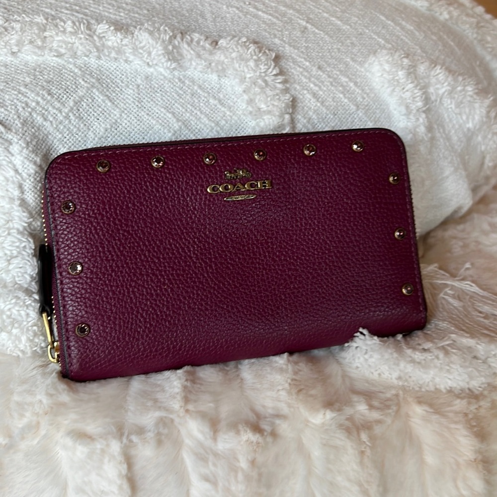 Raspberry Coach Swarovski beveled Wallet